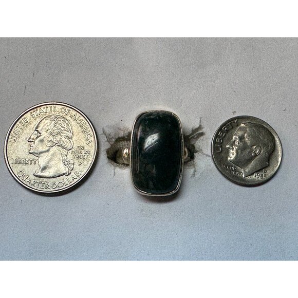 Estate Sterling Silver 925 Moss Agate Ring Size 7 Rectangular Cabochon 6.8g - Picture 6 of 8